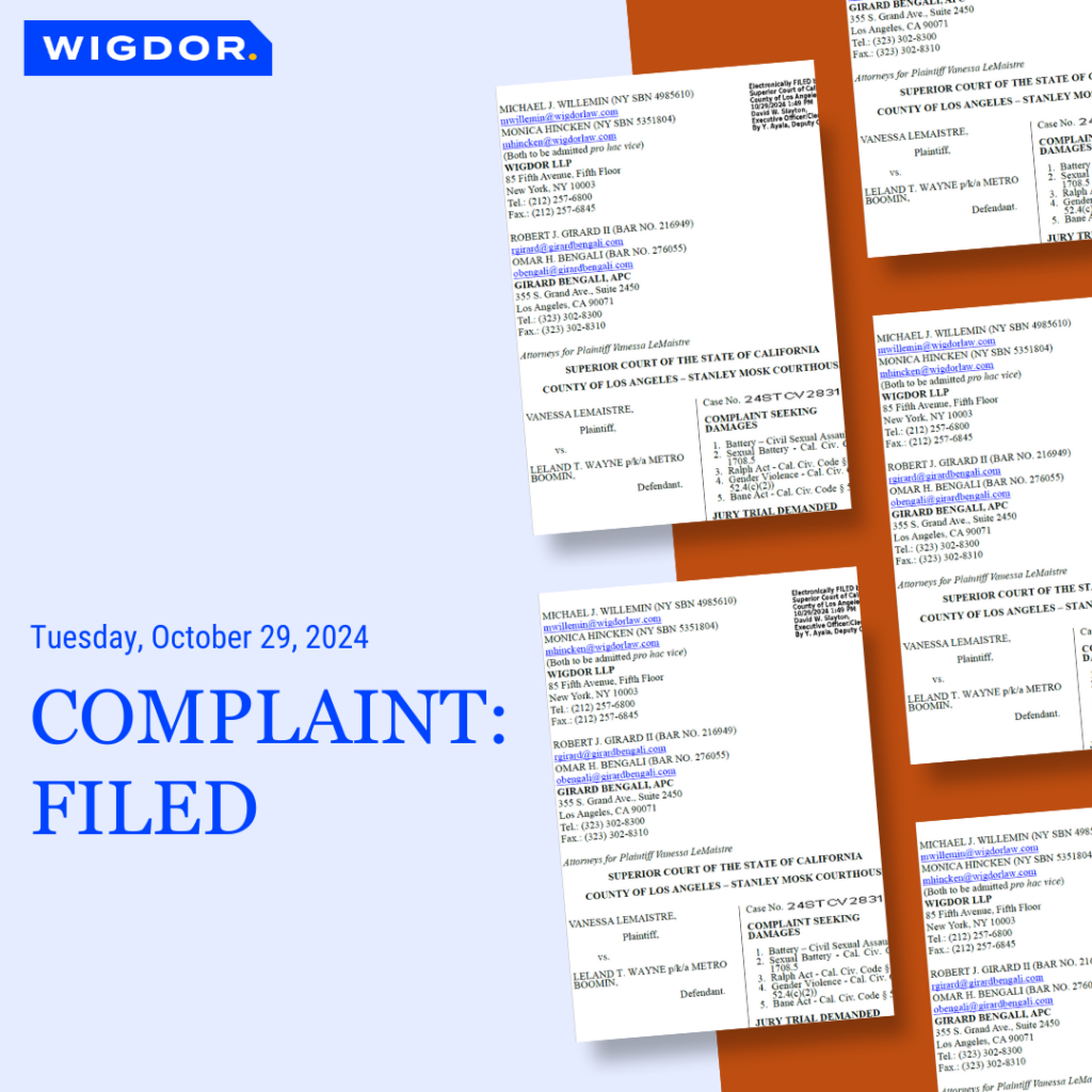 Wigdor Files Sexual Battery and Rape Complaint Against Grammy Nominated Producer Leland T. “Metro Boomin” Wayne